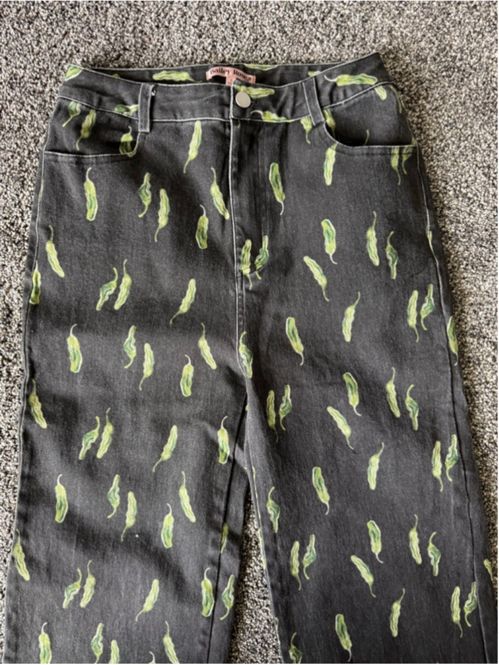 Women's Bailey Rose Black & Green Pepper Print Wide Leg Jeans S - Picture 5 of 11